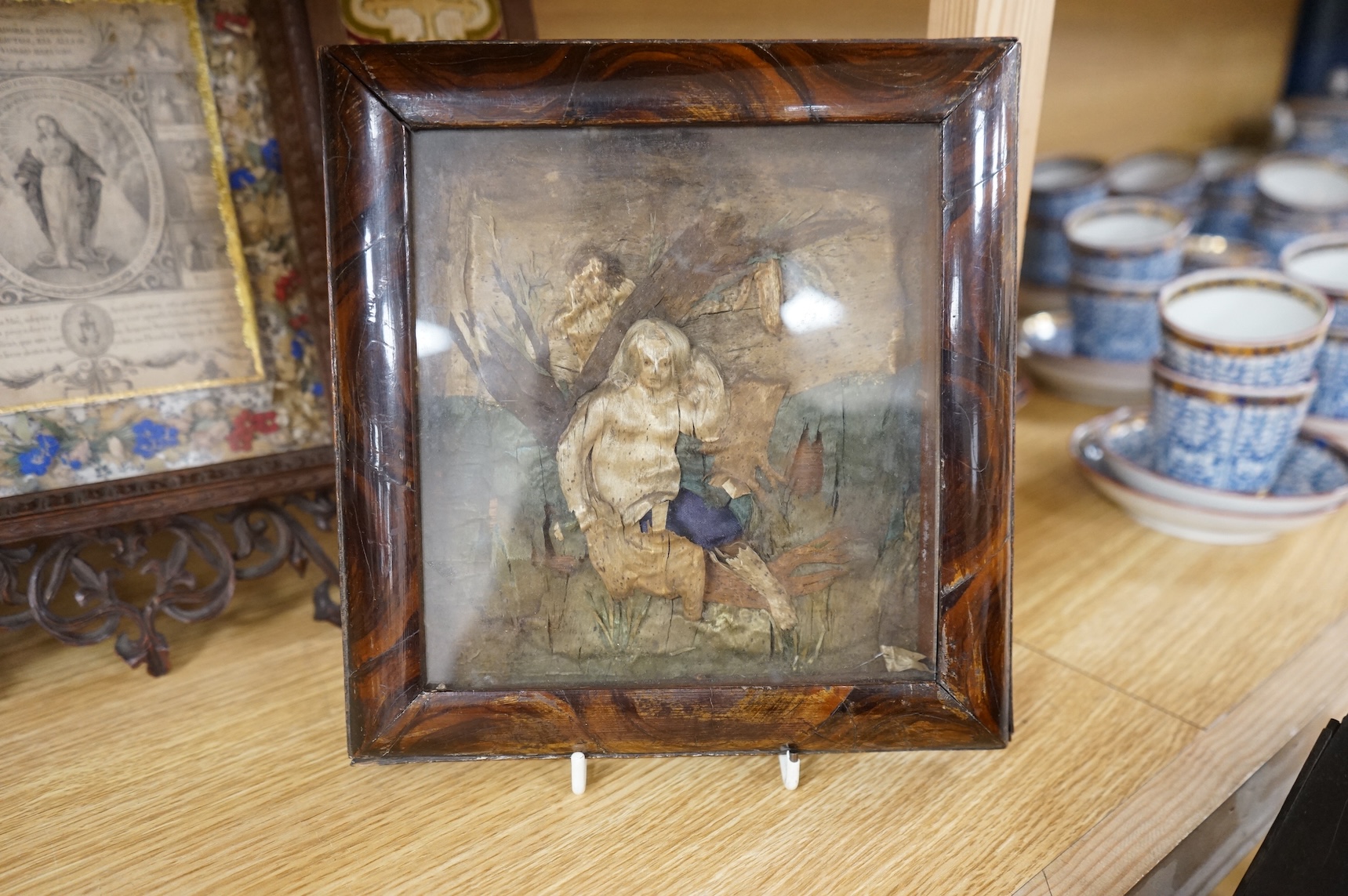 A group of Christian icons including a 19th century Portuguese Gothic revival carved walnut case containing an image of the immaculate heart of Mary, (5), Provenance - John Henry Bickersteth (1825-1906), former Bishop of